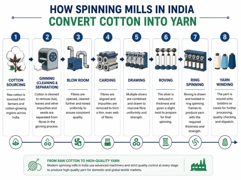 Spinning Mills in India: Yarn Manufacturing Process Flow Diagram | Textile Trends Hub